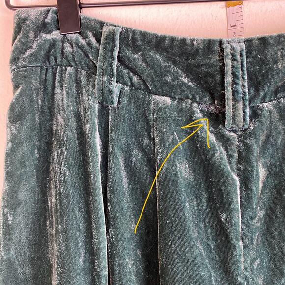 Madewell Velvet Wide Leg Pants Size 4 Smoky Spruce Green Crop Pleated *repaired - Picture 9 of 13